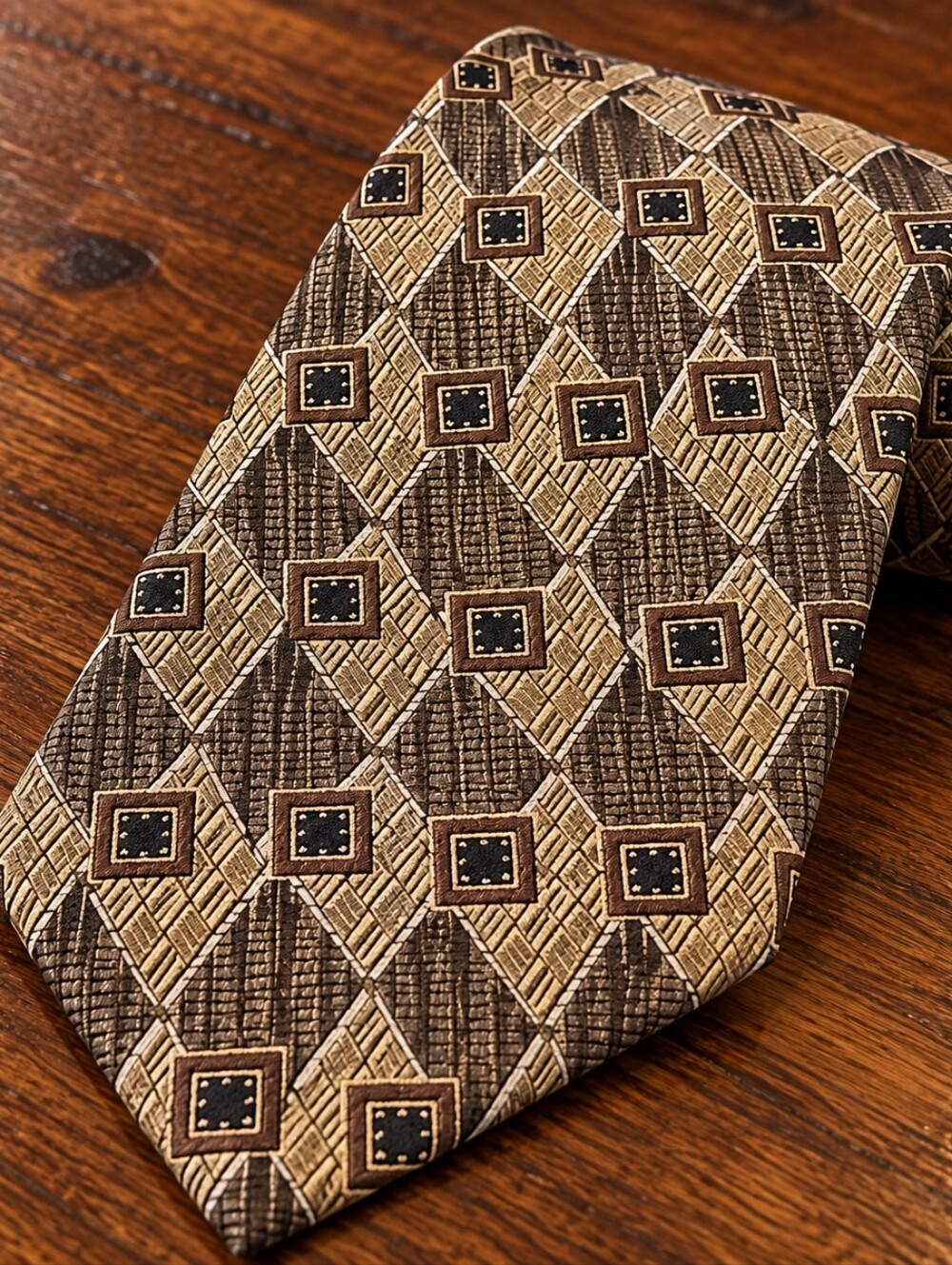 Mens Brown Geometric Tie Bill Blass Signature Collection Classic Look